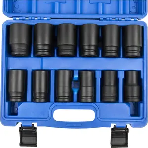 3/4 inch Drive Impact Socket Set, 12 count Heavy Duty CR-MO Deep/ Sockets 6 Point Design, SAE 3/4" to 1-9/16", for Large  and Apparatus Maintenance