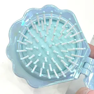 Shinning Finish Foldable Travel Hair Brushes with Mirror Shell Shape Portable Folding Pocket Hair Brush Mini Hair Comb Compact Size Hair Massage Comb
