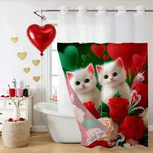 1/2pc Valentine's Day Love Pattern shower curtain, Shower Curtain Liner, with snap-in fabric lining, transparent ceiling window, waterproof double tub curtain including Super absorbent mat, bathroom accessories