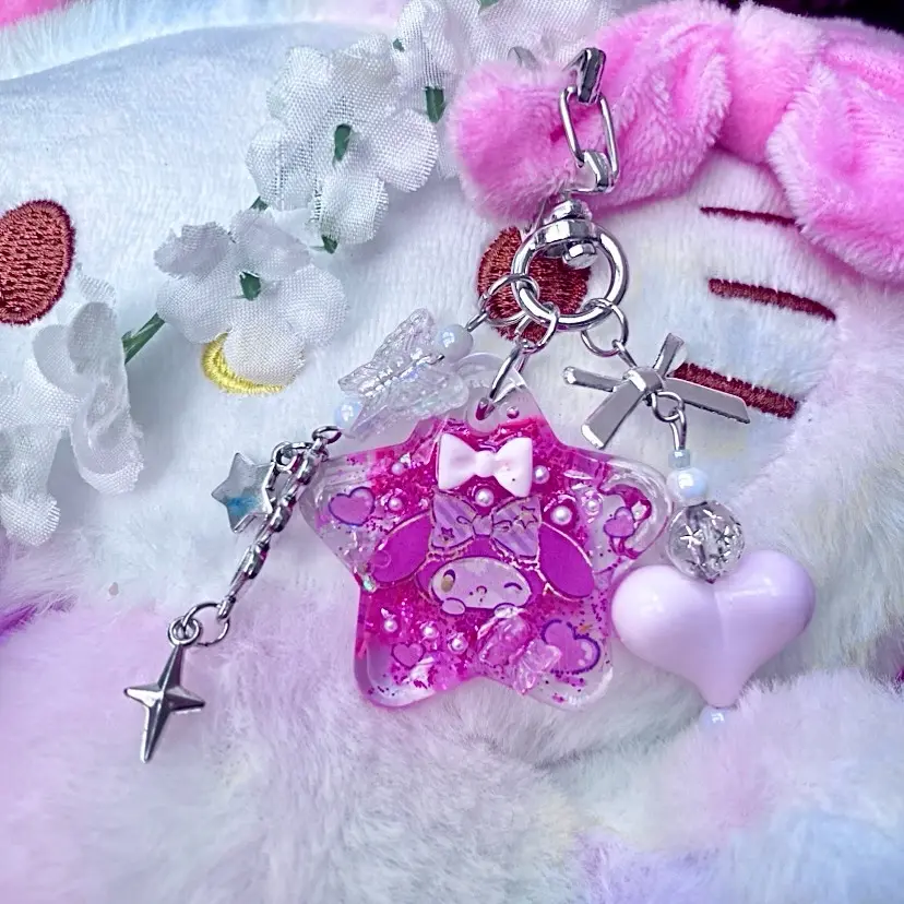 Sanrio My Melody Sparkle Charm Beaded Keychain with Star Clasp