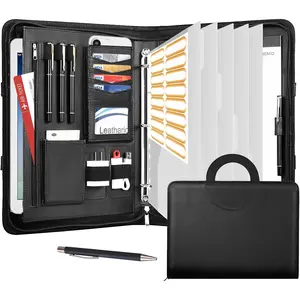 Portfolio Binder, Includes 5 Folder Index Dividers, 13 Inch Tablets Organizer with Handle, Vegan Leather A4 Padfolio, Multi-Pocket Notepad Business Planner Professional Document