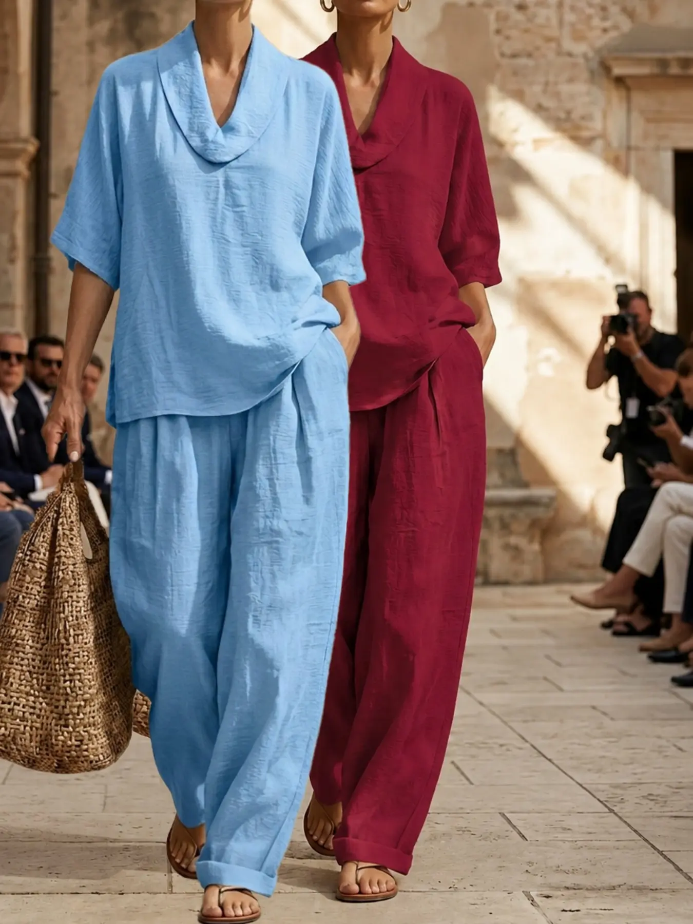 Wine red + sky blue
