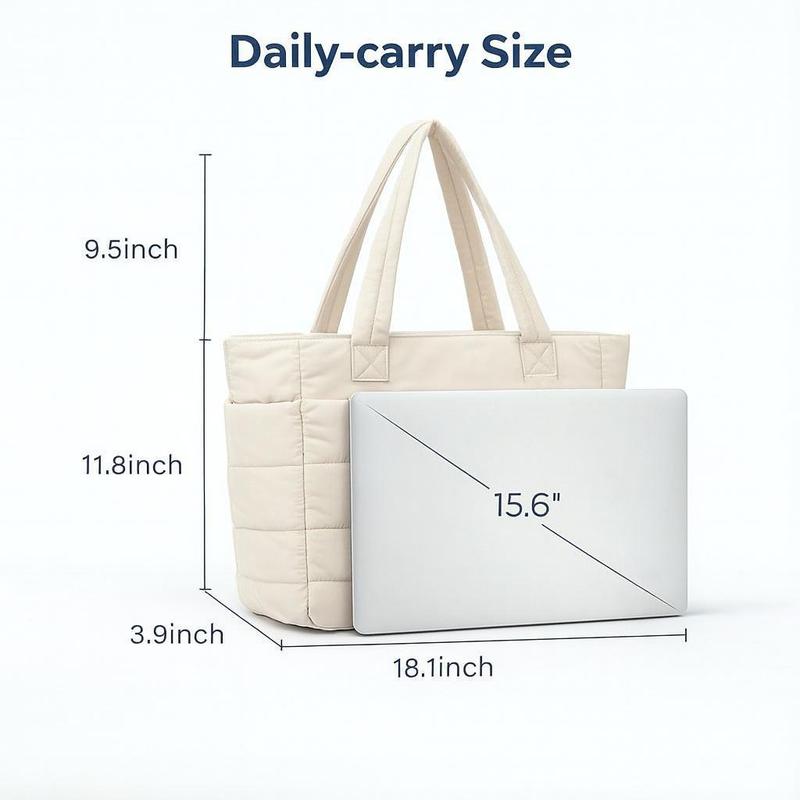Five Season Home 20L Puffy Quilted Tote Bag for Women, Lightweight Bubble Nylon Laptop Shoulder Bag with Multiple Compartments for Work, Travel, and College