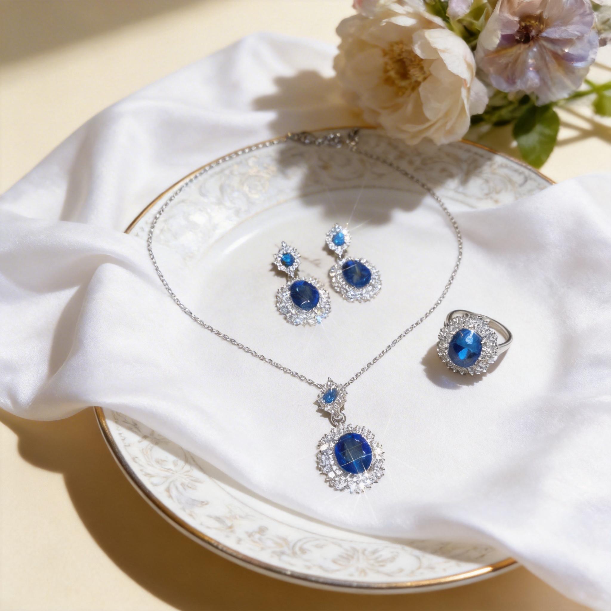 Hypoallergenic Blue Sapphire Jewelry Set for Women, Necklace Earrings Ring 3Pcs, Perfect Gift for Birthday Anniversary Valentine's Day Christmas, Ideal for Wedding, Prom, Party, Daily Wear & Formal Occasions, Skin-Friendly Luxury Accessory