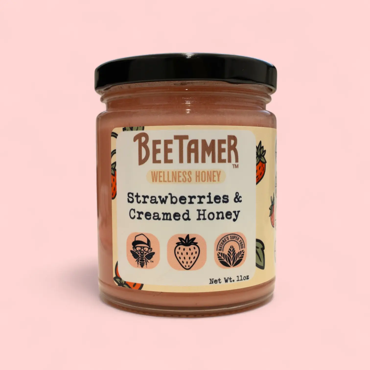 BeeTamer's Strawberries & Cream – Raw Creamed Honey with Real Strawberry Powder 11oz