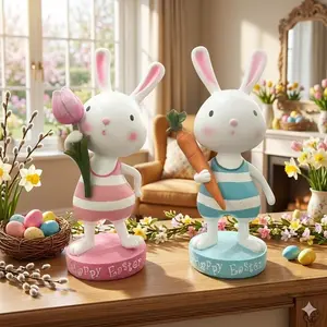 Blue Couple Easter Rabbits, Home Desktop Festival Decor, Perfect for Easter, Spring Theme, Family Parties, Desk, Window, Entryway