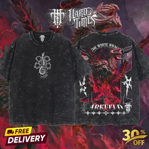 HardTimesClothing Monster Hunter Wild ARKVELD - THE WHITE WRAITH 11.11 Retro Vintage Unisex Oversize Anime Manga Acid Washed Heavyweight Cotton T-shirt, Anime Merch, Gift For Anime Fan. Menswear Oversized