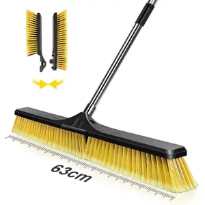 24" Push Broom, Industrial Broom with Stiff Bristles,Outdoor Broom Heavy Duty and 55" Long Handle,Heavy Duty Broom Brush for Garage Yard Patio Warehouse Concrete Floor Cleaning