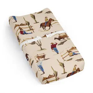 Sweet Jojo Designs Tan Brown Western Cowboy Boy Baby Changing Pad Cover Sheet Infant Newborn Diaper Table Change Mat Cover Wild West Southern Charm Country South Horse Cow Animal Red White and Blue