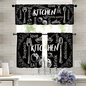 1 Piece/2 Piece Farmhouse Kitchen Curtains, Rod Bag Rustic Black Short Fork and Spoon Knife Vintage Window Treatment Suitable for Kitchen Bedroom Study Cafe Living Room Home Decor