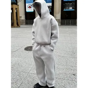 2pcs Men'S Polyester Tracksuit Set, Casual Hooded Sweatsuit, Solid Color, Long Sleeve Hoodie with Pockets & Matching Pants, Slight Stretch, for Fall/Winter