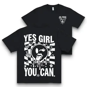 Yes Girl You Can' Girl Power Smiley Double-sided Print T-shirt Female Empowerment Style Casual Top