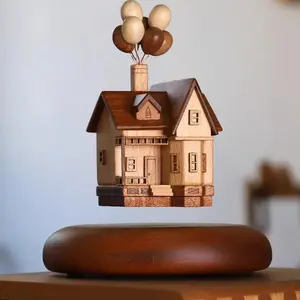 Maglev flying house ring travel ornament real wood creative balloon wooden house high office desktop gift
