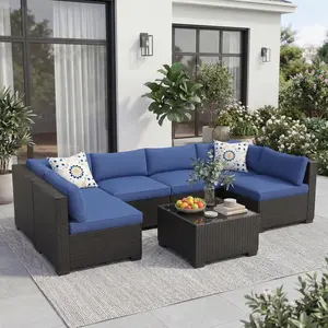 Gaomon 7-Piece Modular Outdoor Sectional Sofa Set, Waterproof Synthetic Rattan All-Weather Patio Furniture with Multiple Seats, Removable Cushions & Modular Setup, Modern Gray Conversation Set for Poolside, Backyard