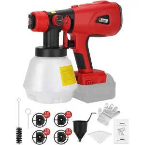 Cordless Paint Sprayer Compatible with 18V Battery, 200W HVLP Paint 18V Paint Sprayer with Brushless Motor, 4 Copper Nozzles for DIY Fence Chairs Painting