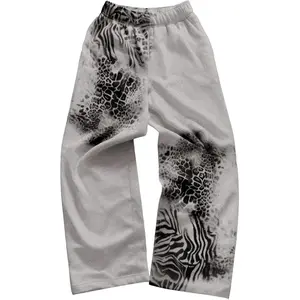 Verdusa Men's Wide Leg Sweatpants Hip Hop Leopard Print Baggy Sweat Pants Straight Athletic Joggers