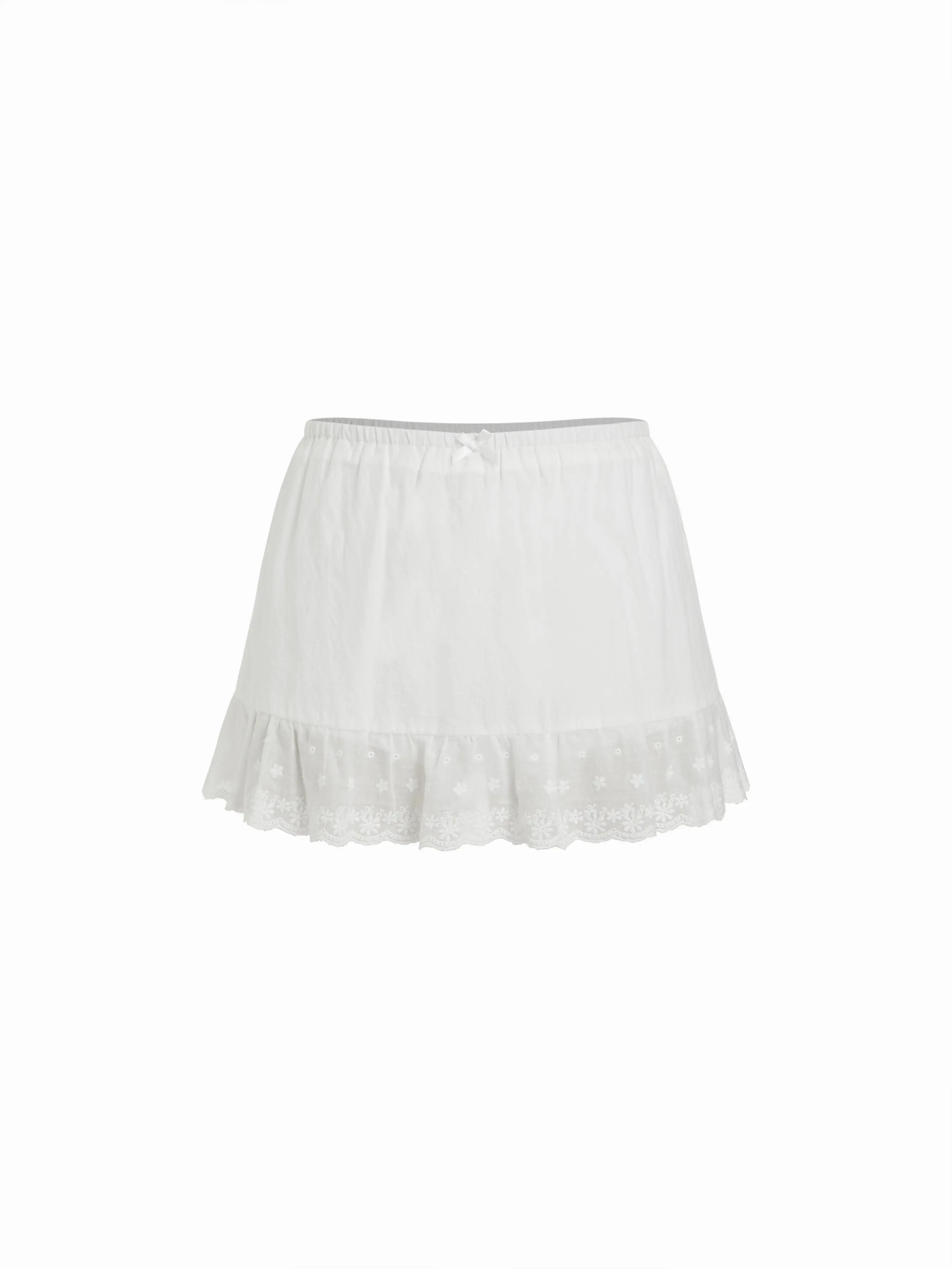 Cider Cotton-blend Low Rise Textured Bowknot Ruffle Hem Mini Skirt