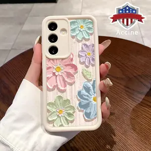 Oil Painted Colorful Daisy Case Compatible with Galaxy S23 Ultra S24 Plus S25 S22+ Plus Shockproof Full Camera Protection Durable slim Silicone Cover
