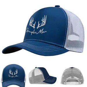 Simple Man Embroidery Hat for Men and Women - Adjustable Trucker Cap Camping Wilderness Outdoor Baseball Caps, Blue and White Mesh Design, Casual Style Embroidery Gift Baseball Cap for Hiking & Camping