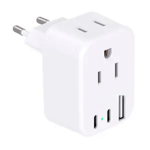 European Travel Plug Adapter USB C, International Plug Adapter, US to Europe Adapter Plug 2 Outlets 3 USB Ports(2 C Port), Type C Power Adapter to Italy Spain France Portugal Iceland Germany