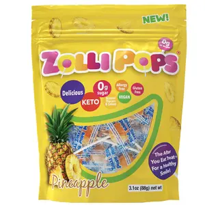 Zollipops Pineapple 3.1oz Pouch Delicious, Zero Sugar, KETO, Gluten Free, Vegan, Allergy Friendly, No Artificial Dyes, Kosher Candy Snack Sweet