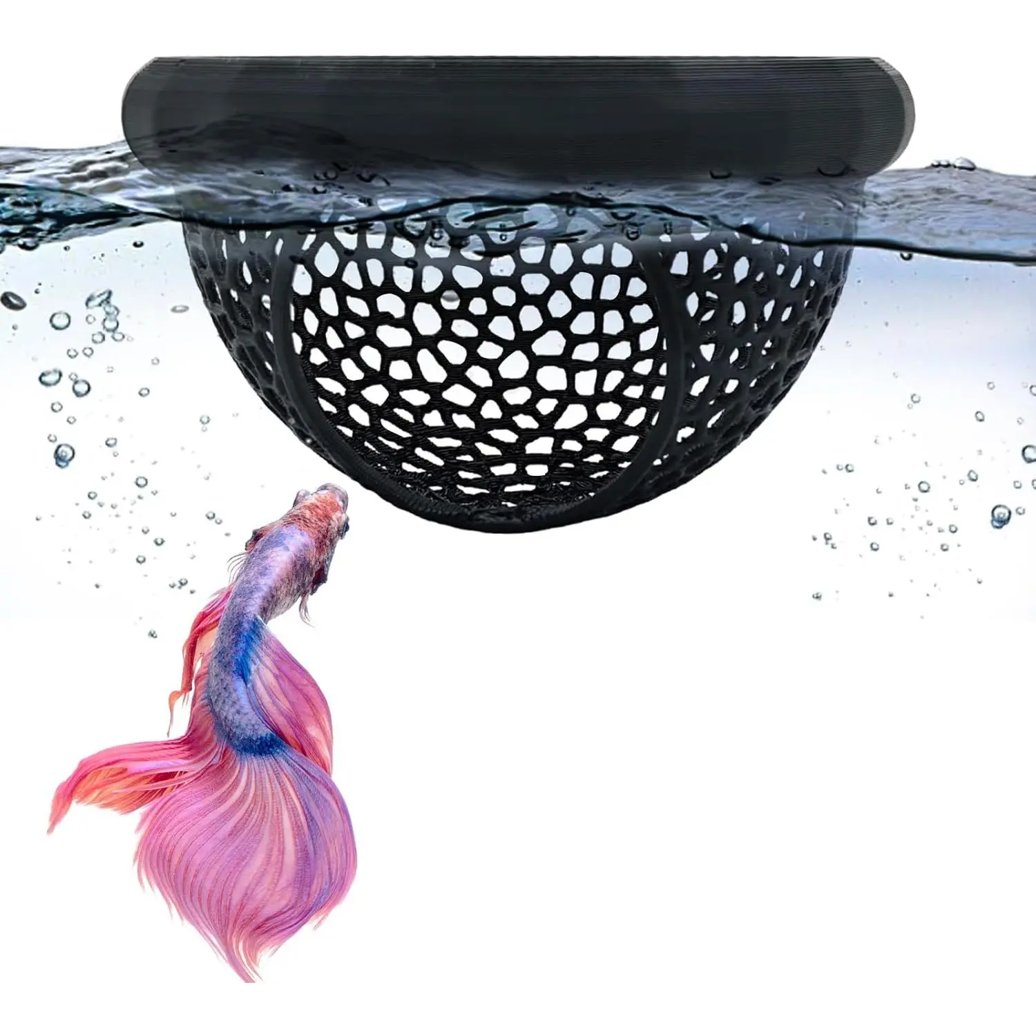 Floating Betta , Multi-Functional Betta Hammock with Feeding Ring,Safe PLA Aquarium Decor,Safe Resting Spot for Bettas,Shrimp and Small Fish (Black)