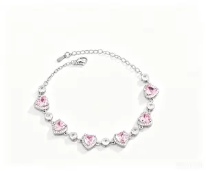 SKU GS-002—Pink Heart Halo Tennis Bracelet — TikTok viral love jewelry