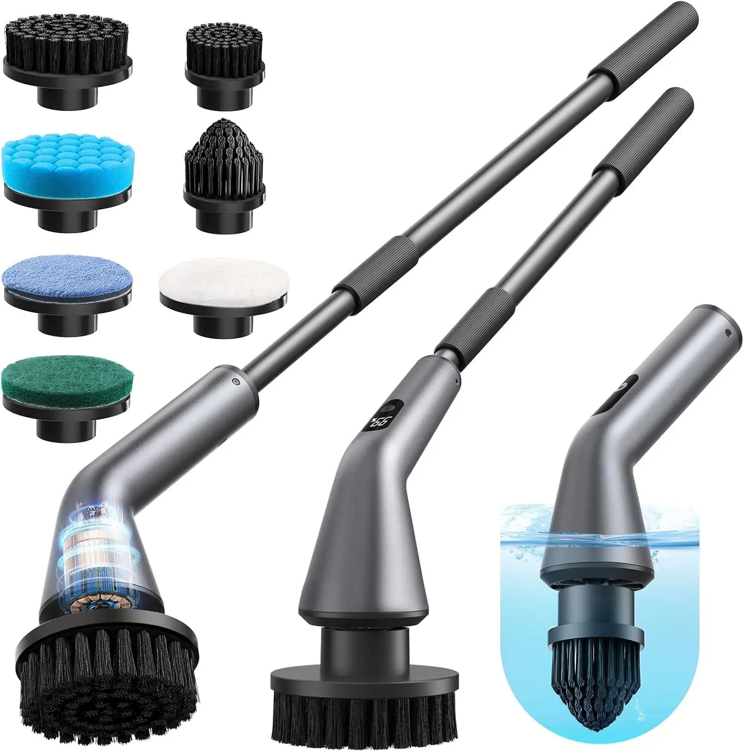 Cordless Electric Spin Scrubber - IPX7 Waterproof 2-Speed Cleaning Brush with Extendable Handle & 7 Brush Heads for Effortless Bathroom, Shower, Bathtub, Tile, Glass, Floor & Car Cleaning VICNOVA