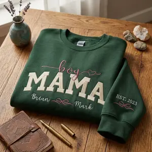 Custom Embroidered Boy Mama Sweatshirt, Personalized Mom Gift, Embroidered Names on Chest, Mother’s Day Gift