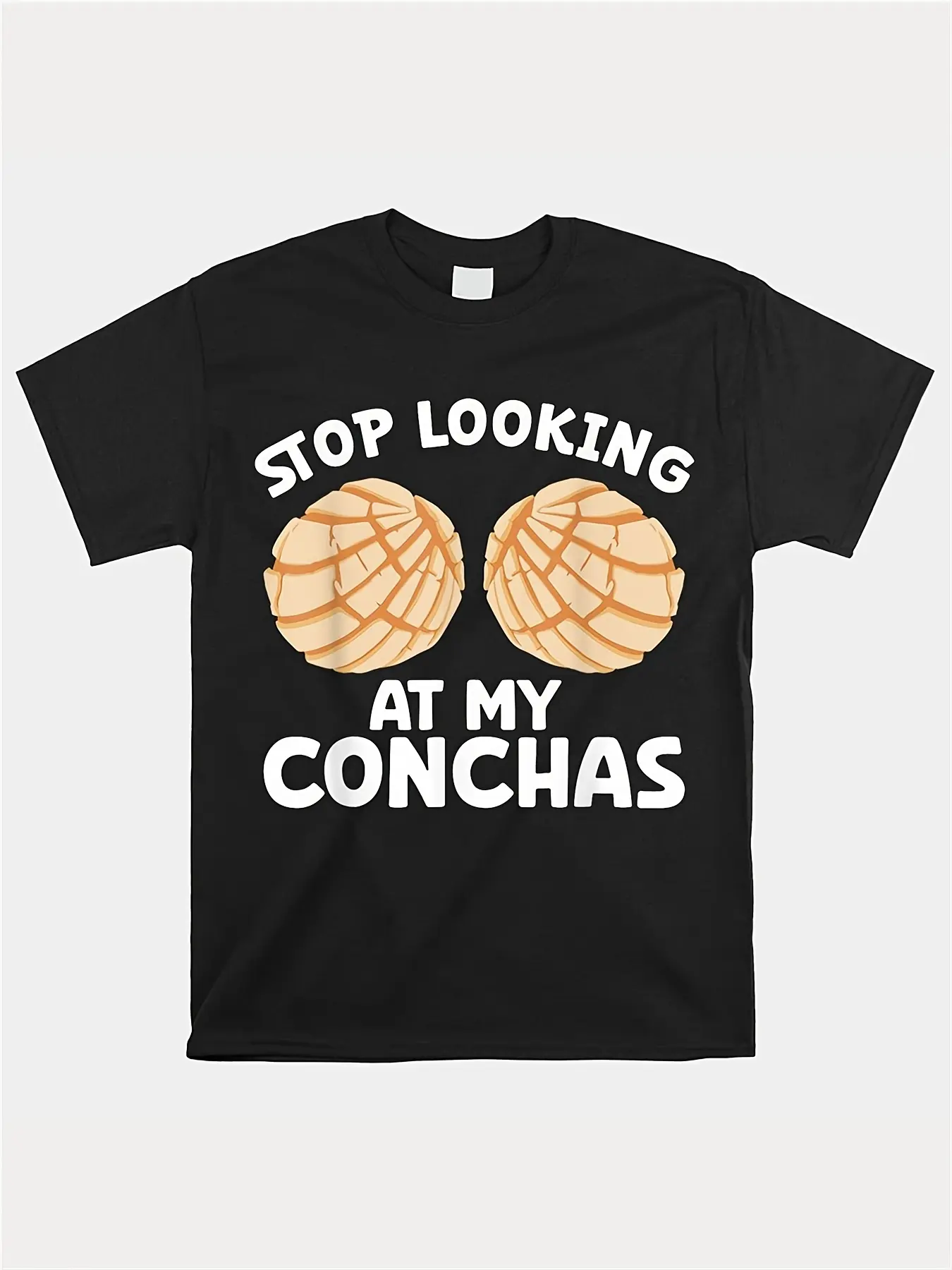 Men'S Retro Mexican T-Shirt - "Stop Looking at My Conchas" Graphic, Black Casual Short Sleeve Tee, All-Season Comfort, Perfect for Sports Fans & Outdoor Activities, Outdoor Apparel| Playful Graphic Tee| Comfortable Fit, Mexican T Shirts