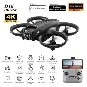 Mini Drone for Kids & Beginners, D16 Foldable FPV Drone with 4K Dual Camera, 360° Full Protection, Obstacle Avoidance, 180° Adjustable Lens, Optical Flow Hover