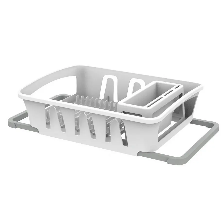 Adjustable Expandable Dish Rack with Utensil Holder, Space-Saving Kitchen Countertop Organiser for Home Storage