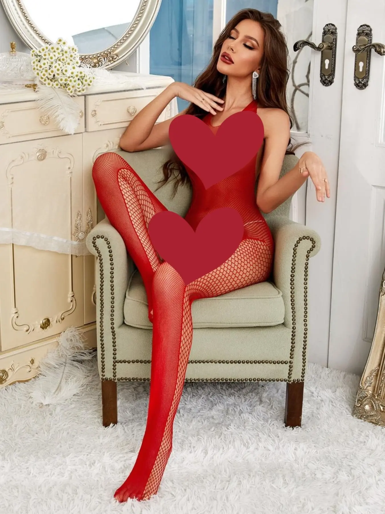 Sexy Women's Halter Backless Fishnet Mesh Bodystocking, Sheer Bodycon for Valentine's Day & Club Nightlooks