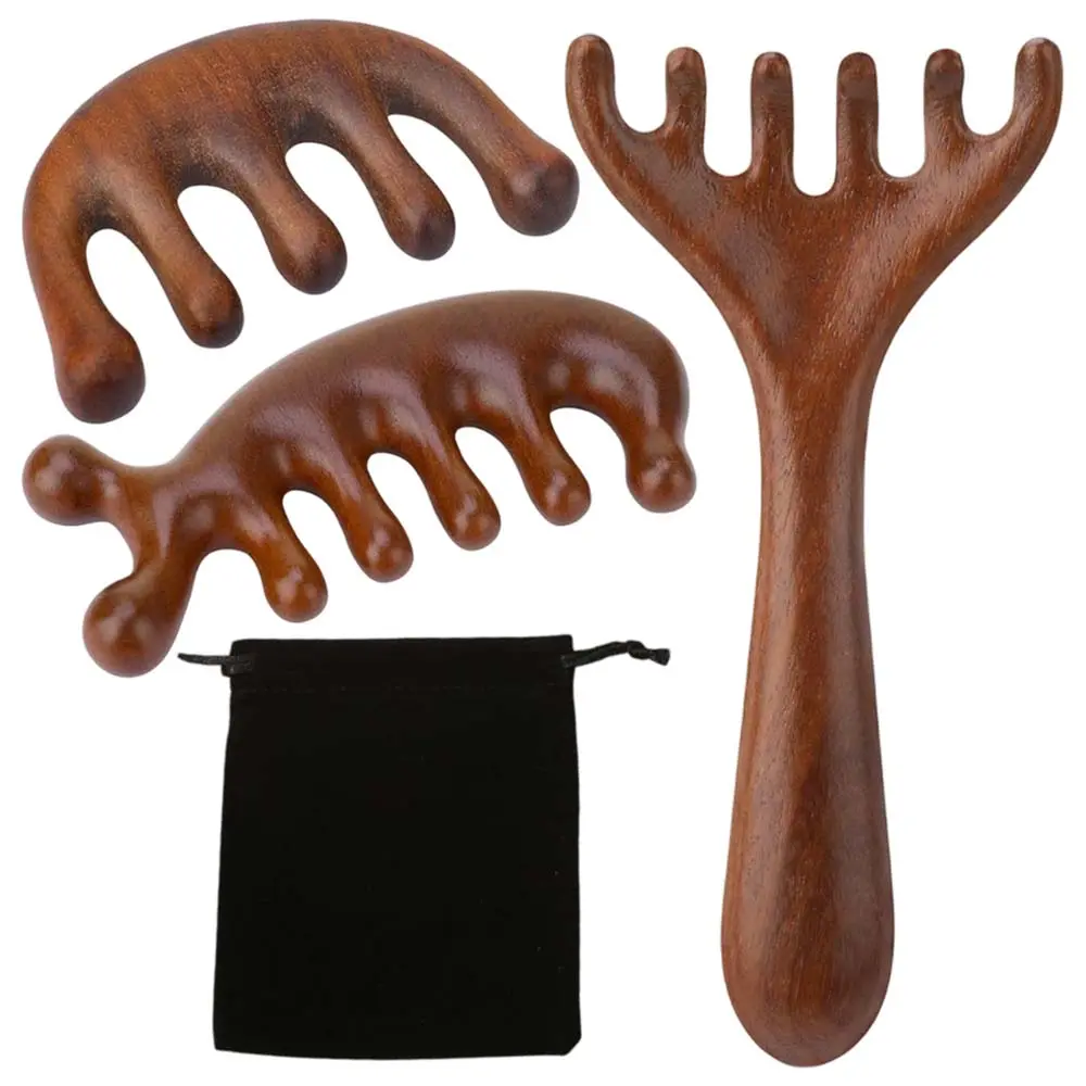 3 Packs Wooden Head Scalp Massager Comb, Head Massage Tool for Relaxation Hair Gua Sha Comb for Mother, Gaughter, Wife