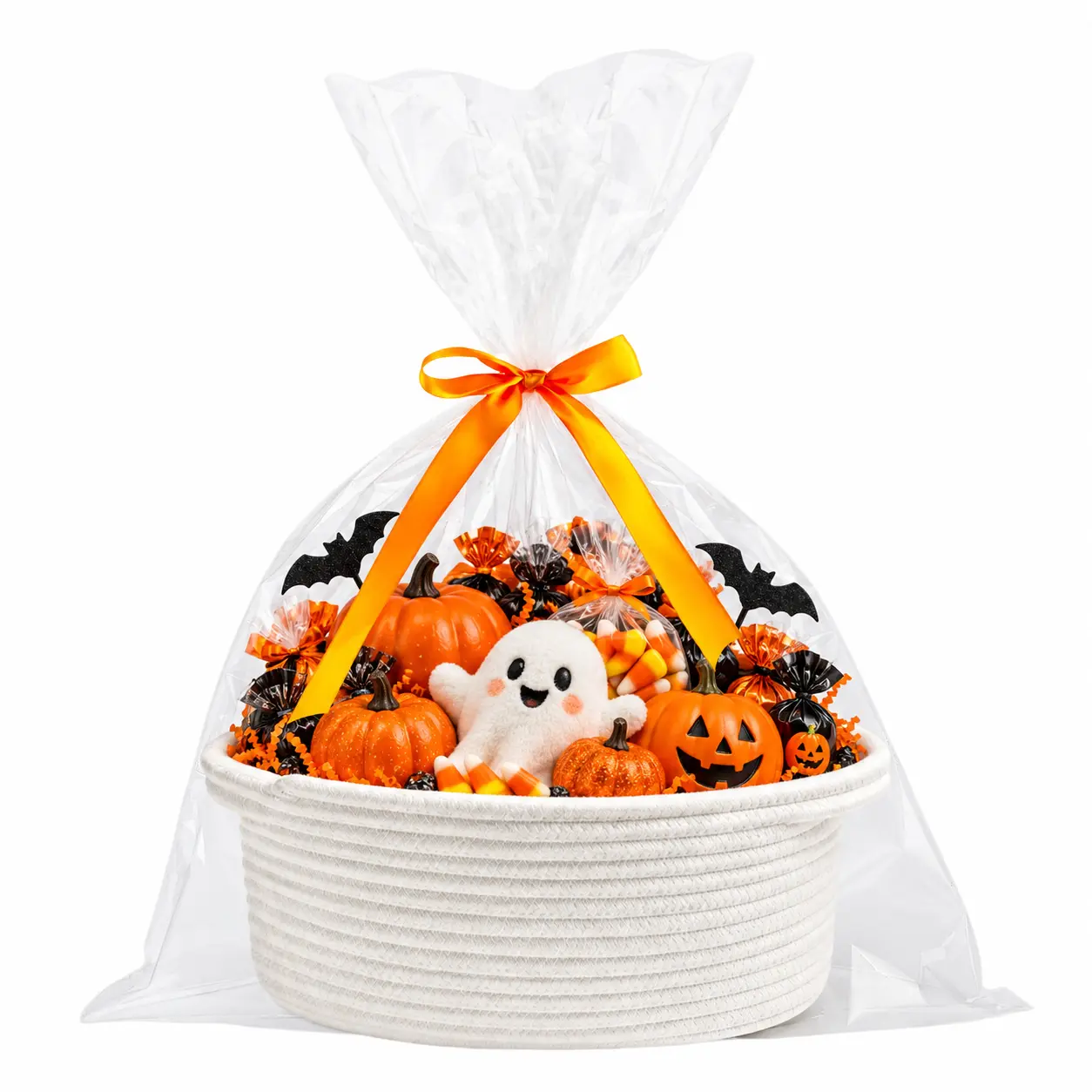  Storage Baskets-Boho Cotton Rope Woven Rectangular - White Home Organizer with Handles, Ribbons, Bags, Quick Fill-Empty Design, Shelf Compatible, Cute Bathroom Storage, best choice for Halloween gift giving(12x8x5in)