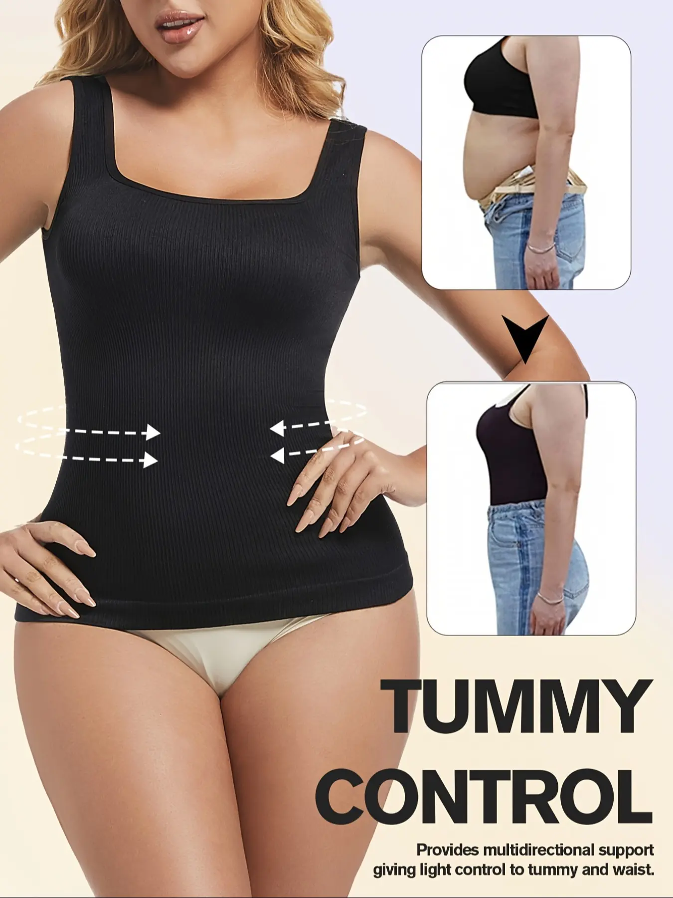 Women's Minimalist Tummy Control High Stretch Shapewear Tank Tops, Seamless Square Neck Compression Tops, Slimming Body Shapewear, Solid Backless Shaper Black Friday All Saints' Day Chrismas, Body Shapewear, Smooth, Underwear, Body Shapewear Faja
