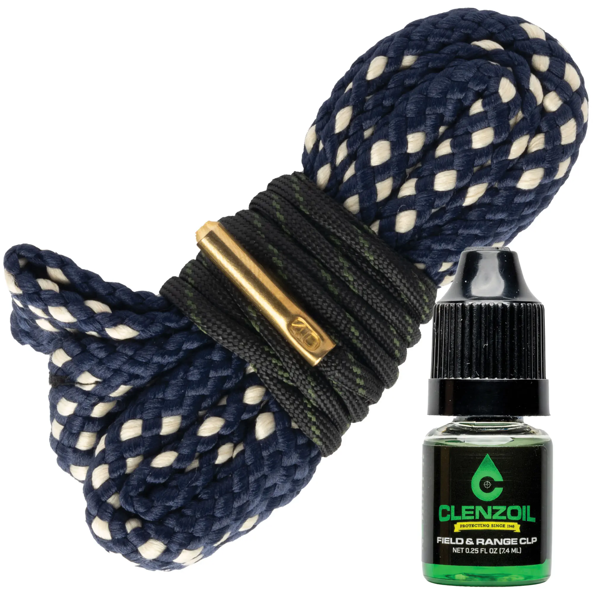 CLENZOIL Cobra 410 Bore Pull-Through Cleaning Kit for Hunting Hobbyists - Reusable System with Woven Cotton Braid, Integrated Brass Brush, 0.25 fl oz Field & Range Solution, Cleans Conditions Protects Surfaces, Lasting Protection, Efficient Maintenance