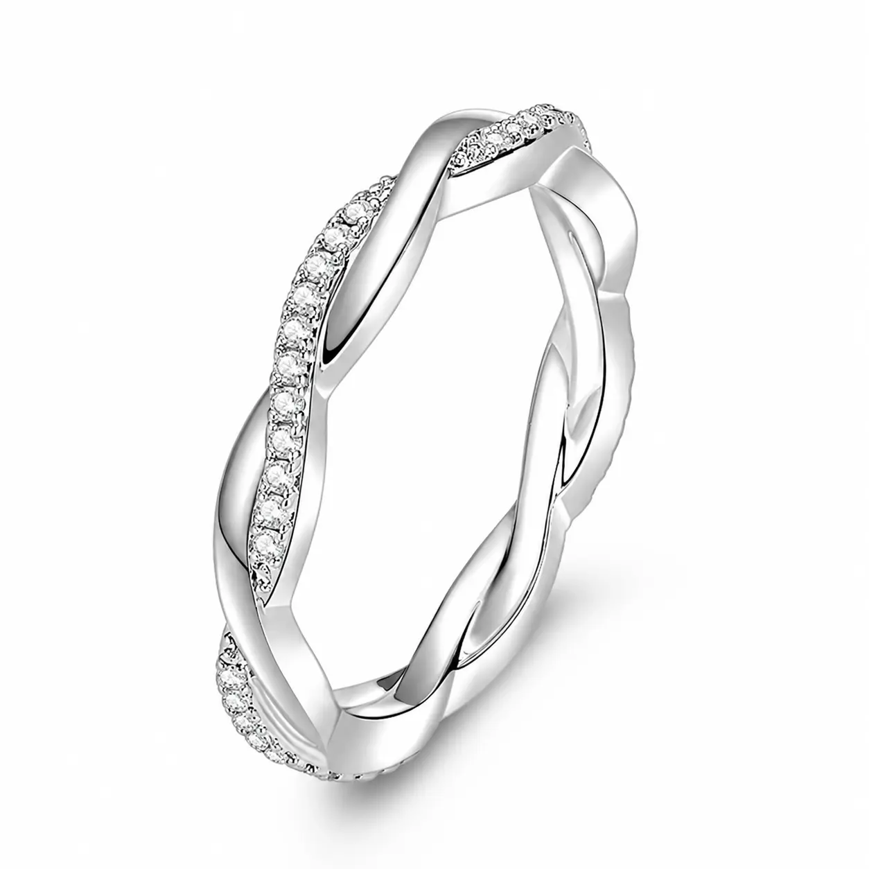 Glekey Hand-Set D-Color Moissanite Diamond Mobius Infinity Twisted Band - Gold Fashion Promise Ring, Stackable Daily Wedding Band for Her