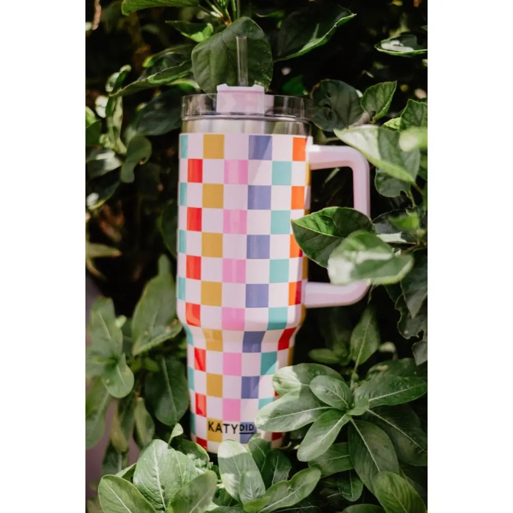 Multicolored Checkered Tumbler Cup w/ Handle
