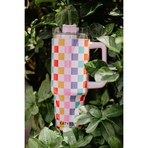 Multicolored Checkered Tumbler Cup w/ Handle