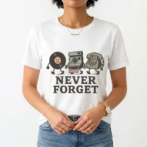Women's 90s Retro T-Shirt - Vintage Cassette & Floppy Disk Print Top, Nostalgic 90s TV & Movies Tee, Machine Washable Round Neck Casual Shirt Suitable for Retro Outfits, Spring/Summer Wear, Local Delivery