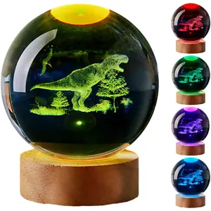 1pc Gift for Animal Lovers Color Changing 3D Dinosaur Crystal Ball Night Light - Color Changing, USB Powered, Perfect Gift for Wife, Friends & Family - Ideal for Holiday Parties, Living Room & Bedroom Decor