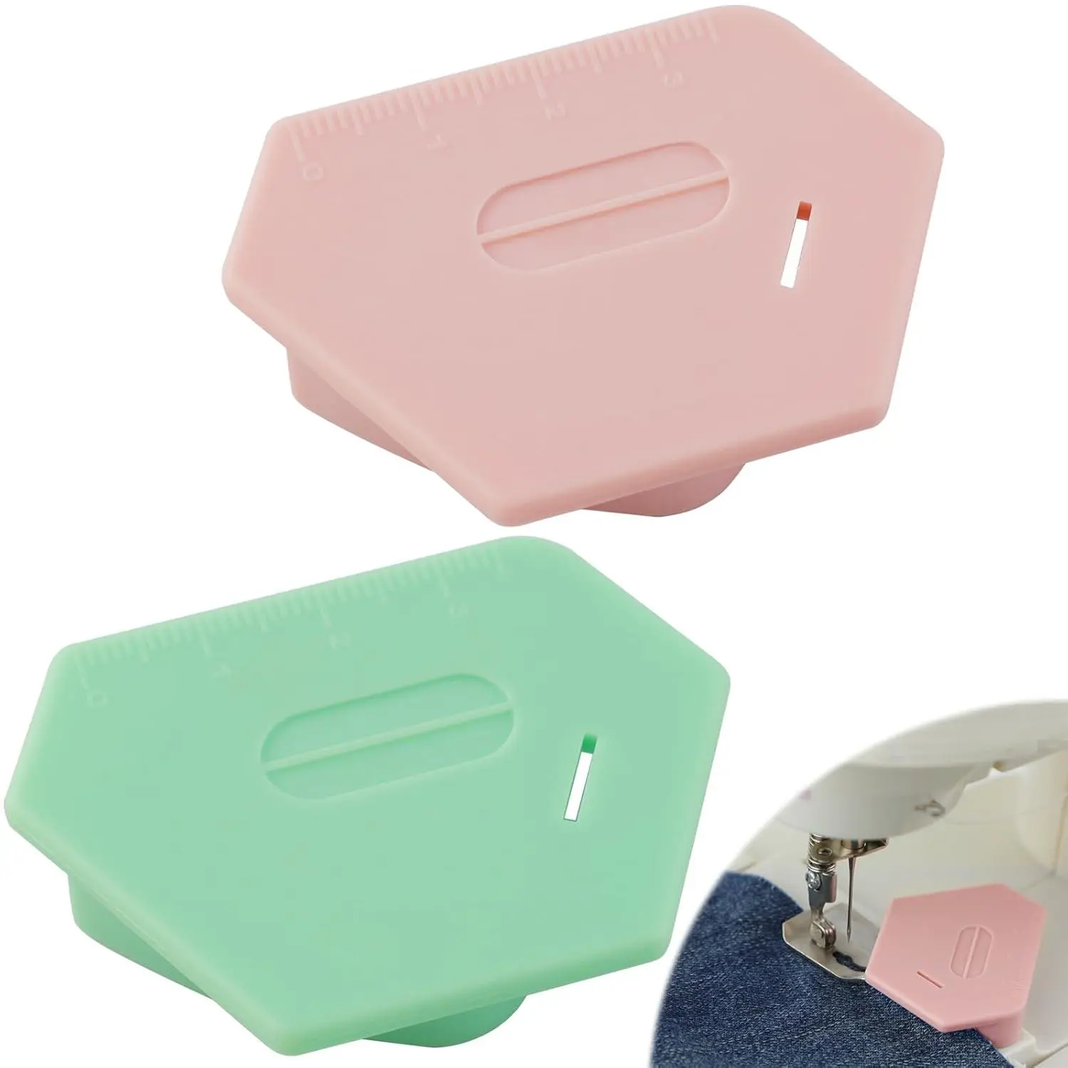 2 count  Seam Guide for Sewing Machine, Polygonal Multifucntional Seam Guide Hemmer with Scale, Sewing Quilting Supplies Accessories (/Green)