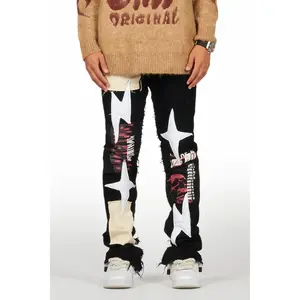 Vinson Black  Patchwork Stacked Flare Jean