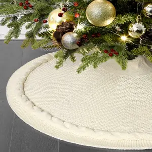 Elegant Knitted Christmas Tree Skirt with Drawstring Closure, Luxurious Holiday Decoration for Christmas, Halloween, Thanksgiving & New Year