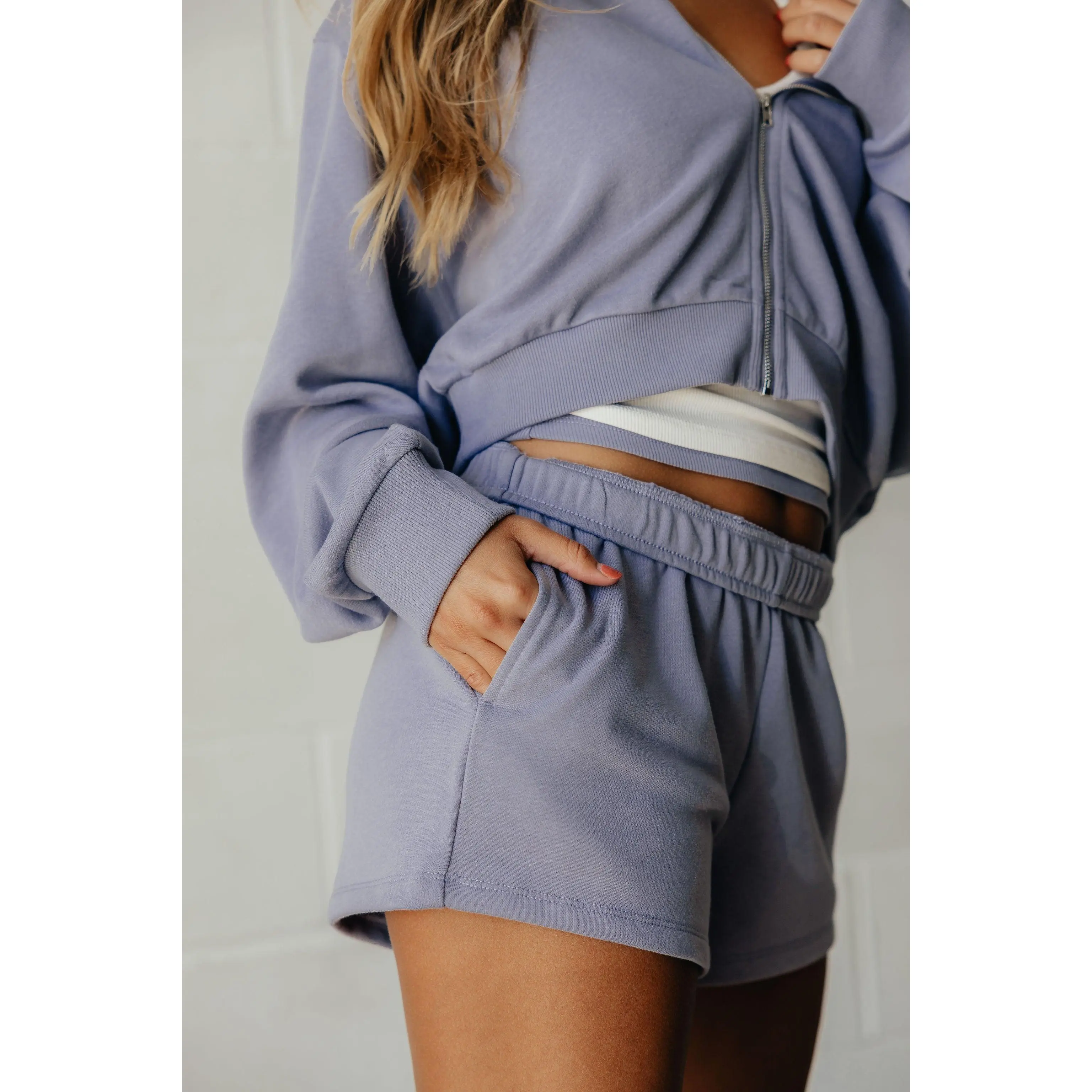 Women's Oversized Sweat Shorts in Plush French Terry, Relaxed Fit High Rise Style with a Soft Drape, Pockets and Embroidered Logo, Bottom, Elastic, Cotton, Breathable