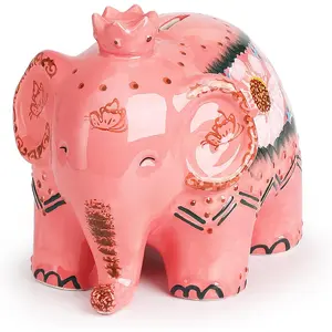 Handmade elephant piggy bank ceramic handpainted decor coin boxdecoration cute money container in gift boxhome room decoration birthday christmas for kids adults glazed pink