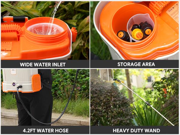 Battery Powered Backpack Sprayer 4.2Gallon, 45-90PSI Adjustable Pressure, 6 Hours Long Battery Life, Electric Backpack Garden Sprayer with 6 Spray Nozzles for Lawn, Garden, Yard