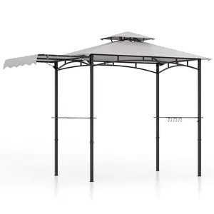 COSTWAY - 11 x 5 FT Grill Gazebo with Side Awning and Double-Tiered Top-Gray