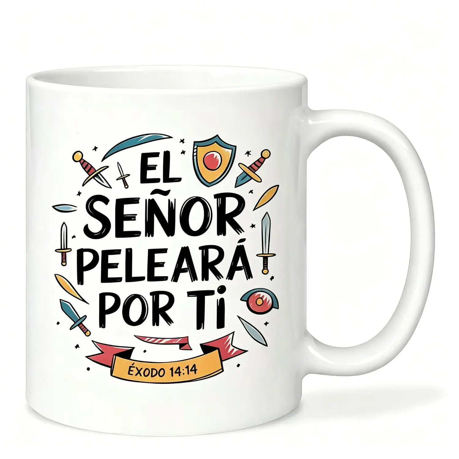[Spanish Christian Mug] 1pc 'The Lord Will Fight for You Exodus 14:14' 11Oz Ceramic Mug | Spanish Bible Verse Design, Dishwasher Safe, Great Religious And Strength Gift